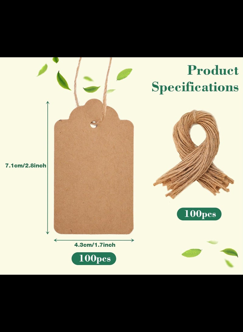 Generic 100pcs Kraft Paper Gift Tags with 100 String, Blank Gift Bags Tags Price Tags,Brown,4.3x7.1cm - Image 2