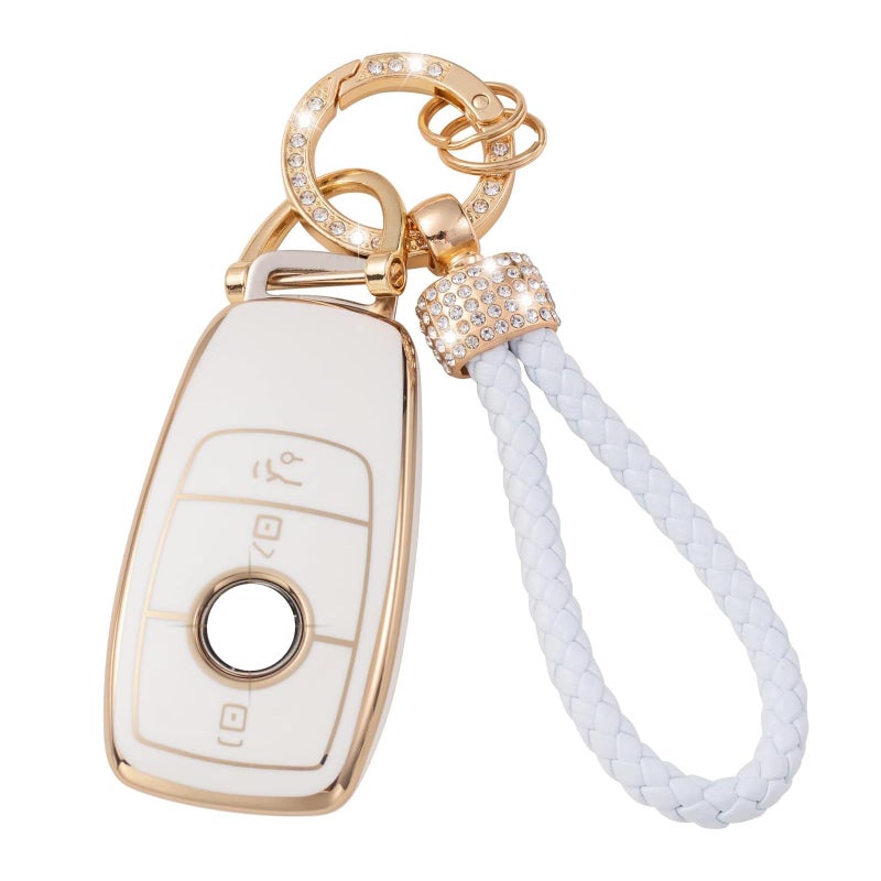 Gematay for Mercedes Benz Key Fob Cover with Keychain Lanyard Soft TPU Key Case Shell Compatible with 20192021 AClass CClass GClass 20172020 EClass SClass Smart Key Holder