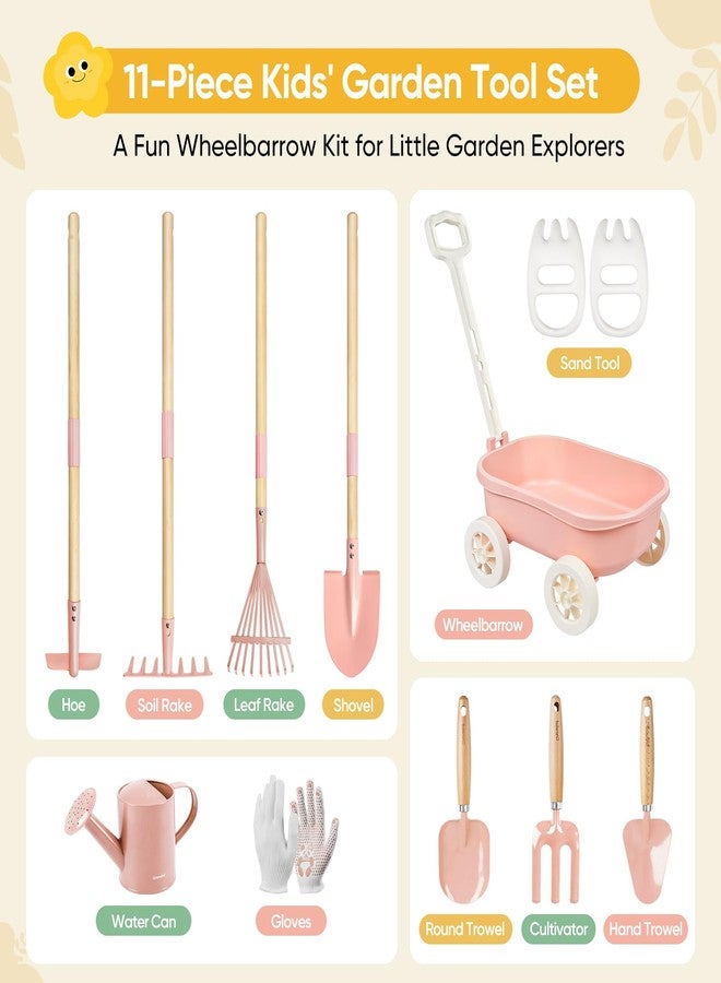 Grenebo Kids Gardening Set with Wheelbarrow, 11-Piece Outdoor Yard, Beach, STEM Garden Play Kit with Child-Sized Tools, Durable, Safe & Fun Gift Toy for Ages 2+ Kids Toddlers Boys Girls (Pink) - Image 3