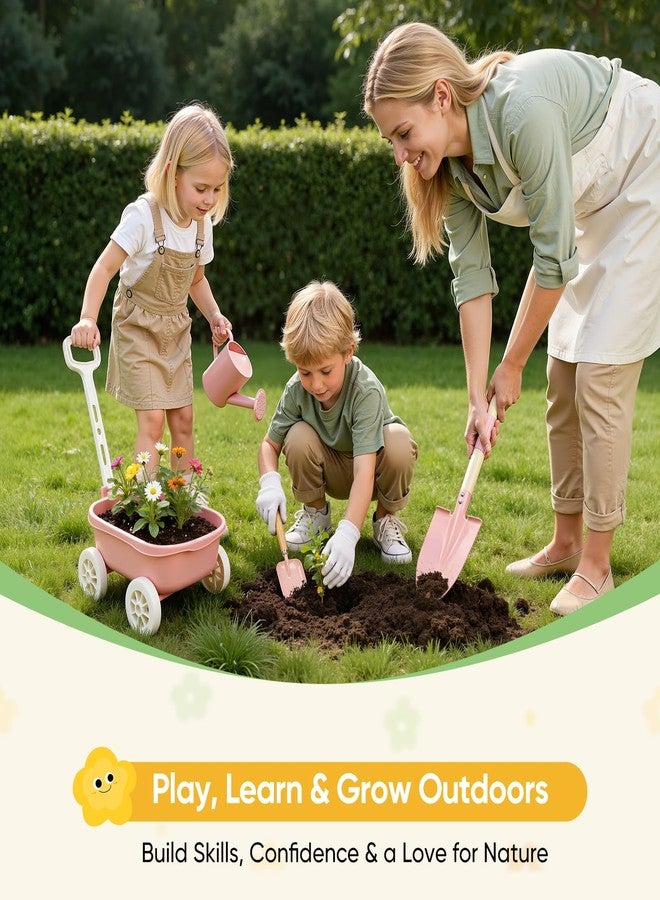 Grenebo Kids Gardening Set with Wheelbarrow, 11-Piece Outdoor Yard, Beach, STEM Garden Play Kit with Child-Sized Tools, Durable, Safe & Fun Gift Toy for Ages 2+ Kids Toddlers Boys Girls (Pink) - Image 2