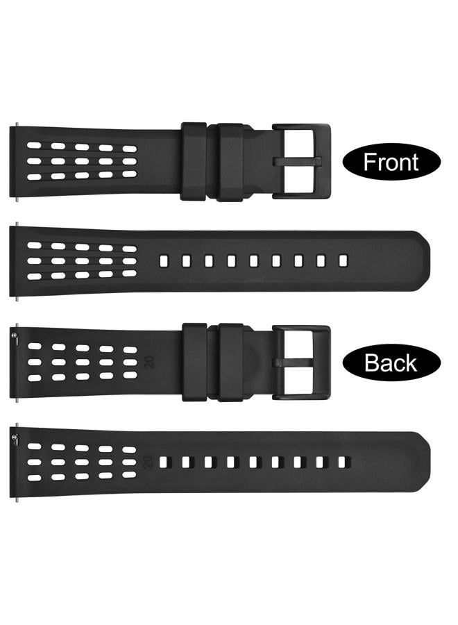 WOCCI 20mm Rally Watch Band, FKM Rubber Strap, Quick Release, Black Matte Buckle (Black) - Image 3