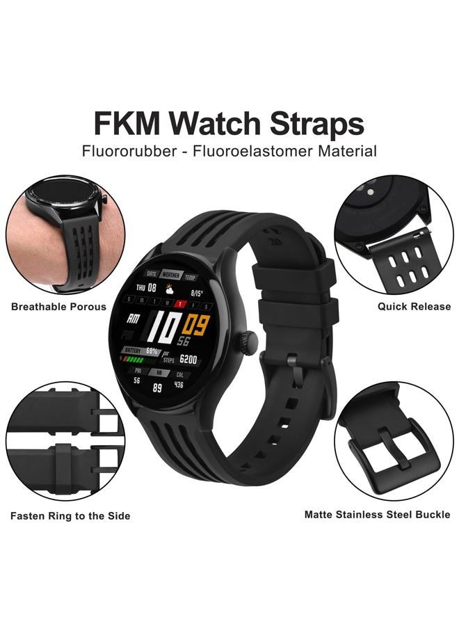 WOCCI 20mm Rally Watch Band, FKM Rubber Strap, Quick Release, Black Matte Buckle (Black) - Image 4