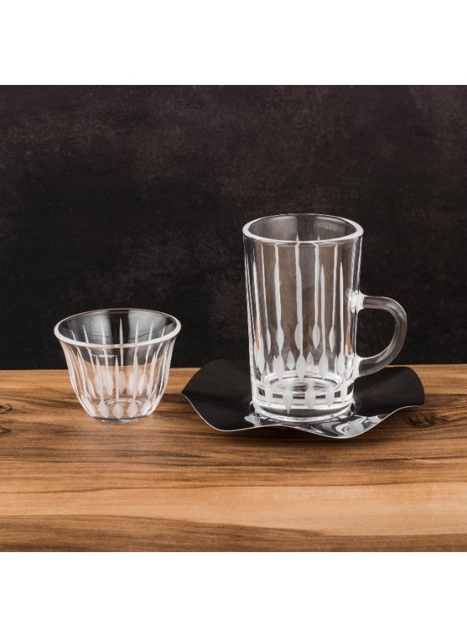 بايبلوس ✨☕ طقم فناجين شاي وقهوة زجاج فاخر مع صحون ستانلس ستيل – 18 قطعة | تصميم أنيق لضيافة راقية ✨ - Image 2
