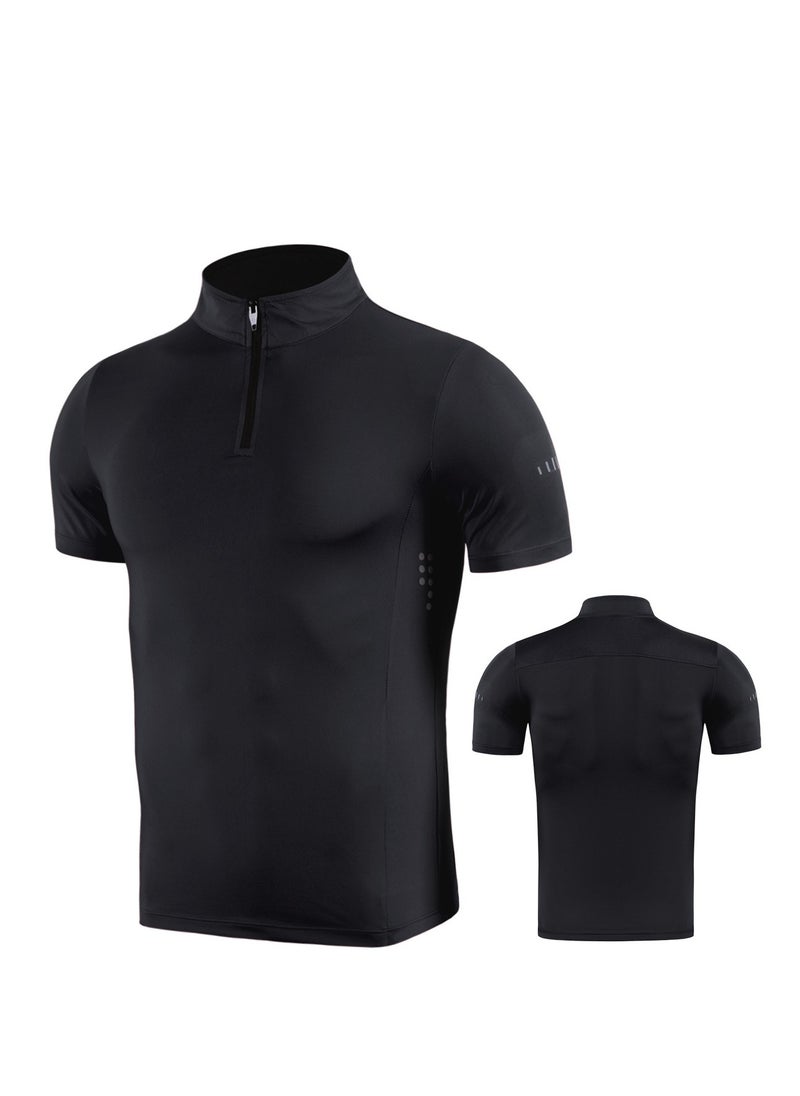 General - Men's short sleeve high neck fitness compression t-shirt cool dry moisture wicking stretch 1/4 zip basketball training running sweat sports tight top - Image 1