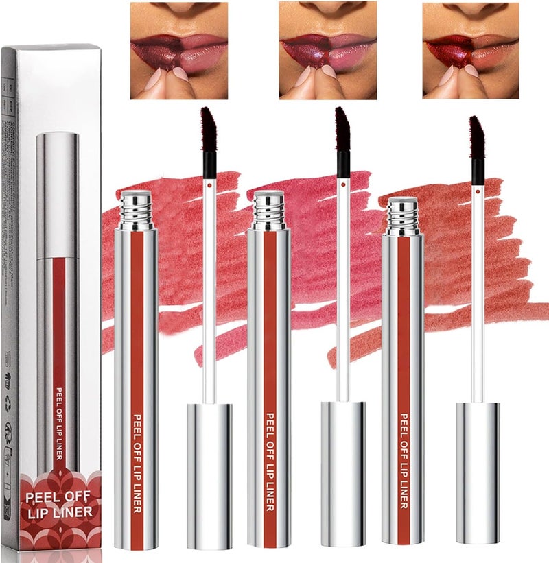 3PCS Peel Off Lip Liner Stain Set Long Lasting Lip Stain Peel Off Waterproof Matte Lip Liner Peel Off Highly Pigmented Lip Tint Easy Application Lip Stain Peel Off Tattoo Lips All Day Wear