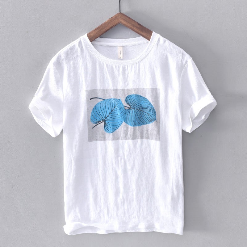 3378-3387 cute cartoon printed short T-shirt men's cotton and linen casual stitching short sleeve T-shirt men's a generation of hair - Image 1