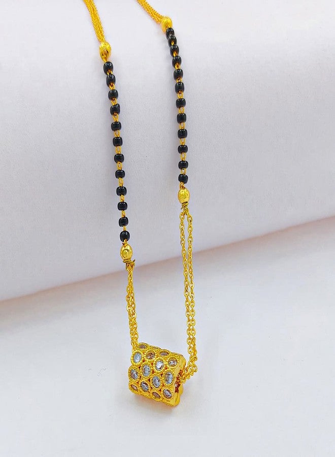 Gift Nest Gold plated Ad Mangalsutra tanmaniya Black Beaded Golden chain For Women and Brass Mangalsutra - Image 2