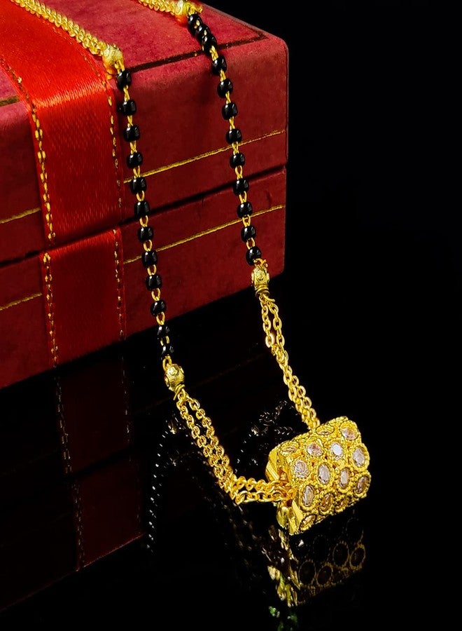 Gift Nest Gold plated Ad Mangalsutra tanmaniya Black Beaded Golden chain For Women and Brass Mangalsutra - Image 5