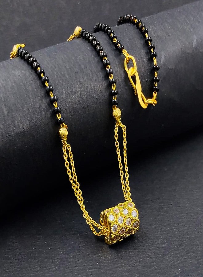 Gift Nest Gold plated Ad Mangalsutra tanmaniya Black Beaded Golden chain For Women and Brass Mangalsutra - Image 4