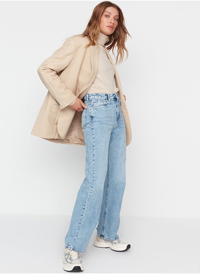 trendyol Blue High Waist Long Straight Jeans TWOAW23JE00111  - Image 1