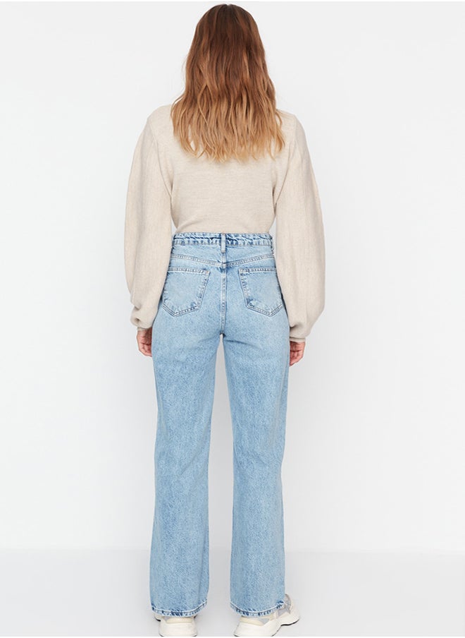 trendyol Blue High Waist Long Straight Jeans TWOAW23JE00111  - Image 5