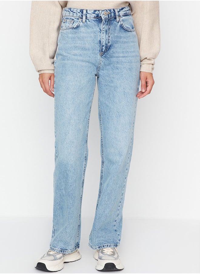 trendyol Blue High Waist Long Straight Jeans TWOAW23JE00111  - Image 4