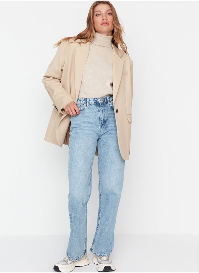 trendyol Blue High Waist Long Straight Jeans TWOAW23JE00111  - Image 3
