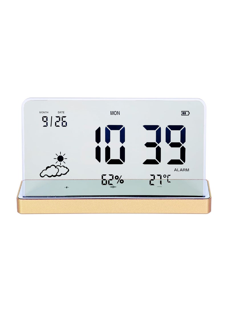 SOLARAE Alarm Clock for Bedroom, 3 Lould Alarms, Transparent LCD Display with Indoor Temperature and Humidness, Endurance Over 40 Days, Future Digital Clock for Gifts - Image 1