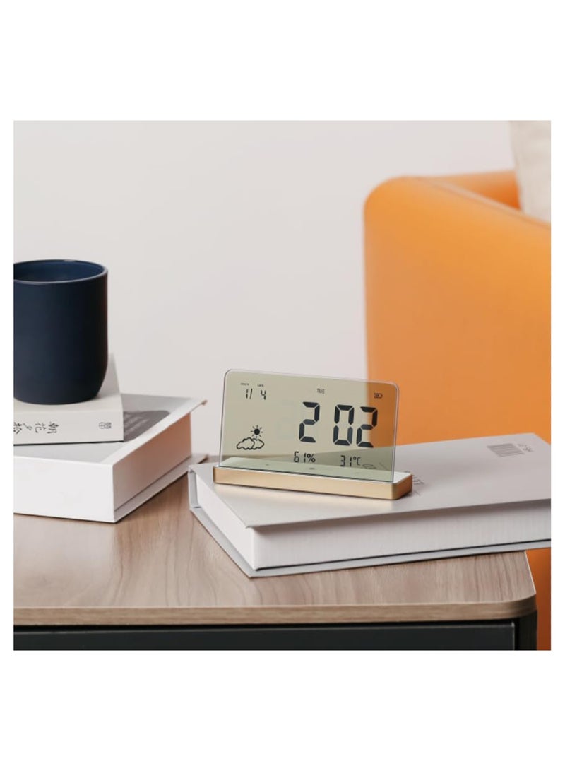 SOLARAE Alarm Clock for Bedroom, 3 Lould Alarms, Transparent LCD Display with Indoor Temperature and Humidness, Endurance Over 40 Days, Future Digital Clock for Gifts - Image 2