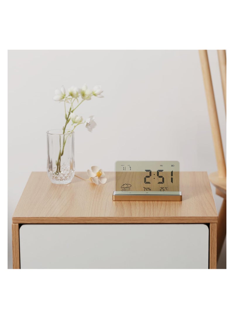 SOLARAE Alarm Clock for Bedroom, 3 Lould Alarms, Transparent LCD Display with Indoor Temperature and Humidness, Endurance Over 40 Days, Future Digital Clock for Gifts - Image 3