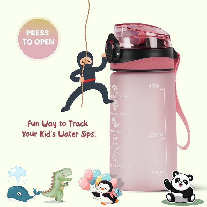 SOLARA Amazi Sipper Water Bottle for School Kids 500ml, Leakproof, Durable, BPA-Free Tritan with Motivational Time Marker, Perfect Kids Bottle for School, Home, Gifts & Outdoor, Pearly Pink (2+ Years) - Image 5