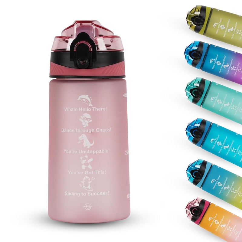 SOLARA Amazi Sipper Water Bottle for School Kids 500ml, Leakproof, Durable, BPA-Free Tritan with Motivational Time Marker, Perfect Kids Bottle for School, Home, Gifts & Outdoor, Pearly Pink (2+ Years) - Image 1