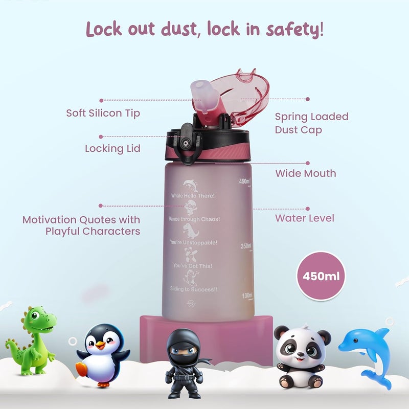 SOLARA Amazi Sipper Water Bottle for School Kids 500ml, Leakproof, Durable, BPA-Free Tritan with Motivational Time Marker, Perfect Kids Bottle for School, Home, Gifts & Outdoor, Pearly Pink (2+ Years) - Image 3