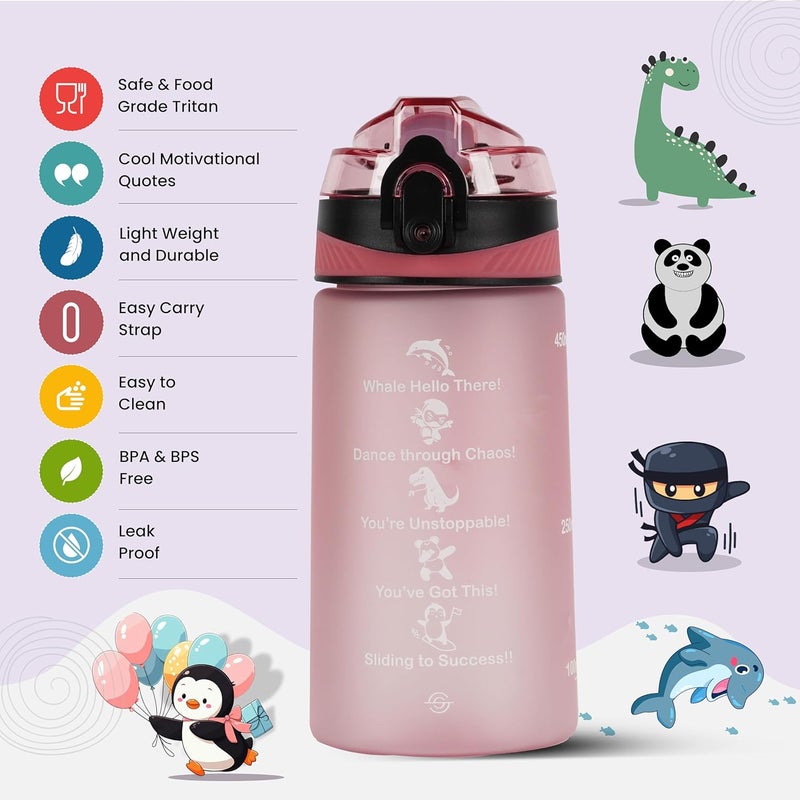 SOLARA Amazi Sipper Water Bottle for School Kids 500ml, Leakproof, Durable, BPA-Free Tritan with Motivational Time Marker, Perfect Kids Bottle for School, Home, Gifts & Outdoor, Pearly Pink (2+ Years) - Image 2