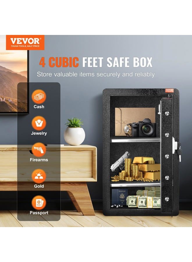 VEVOR Safe Safe with Fireproof Wallet, Single Door Safe 5.5 Cubic Feet, 2 Dividers, Digital Furniture Safe with Key Code Fingerprint, Valuables Box for Money Jewellery, Money Safe, Black - Image 2