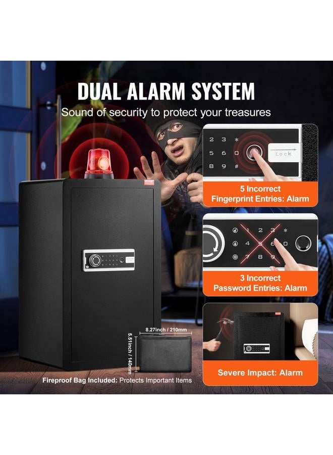 VEVOR Safe Safe with Fireproof Wallet, Single Door Safe 5.5 Cubic Feet, 2 Dividers, Digital Furniture Safe with Key Code Fingerprint, Valuables Box for Money Jewellery, Money Safe, Black - Image 5