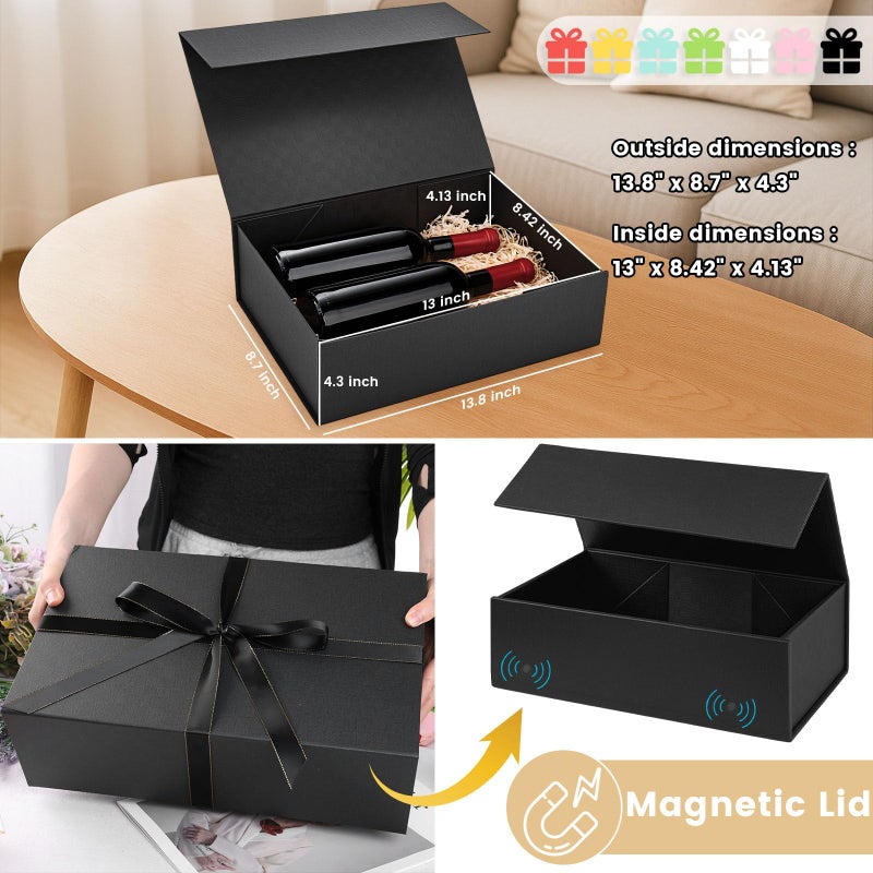 VGOODALL Black Gift Box, 14x8.7x4.3 Inches Large Gift Boxes with Magnetic Lids for Presents Anniversary Wedding Groomsman Proposal Birthday - Image 3