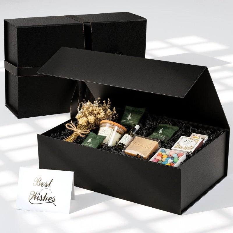 VGOODALL Black Gift Box, 14x8.7x4.3 Inches Large Gift Boxes with Magnetic Lids for Presents Anniversary Wedding Groomsman Proposal Birthday - Image 1