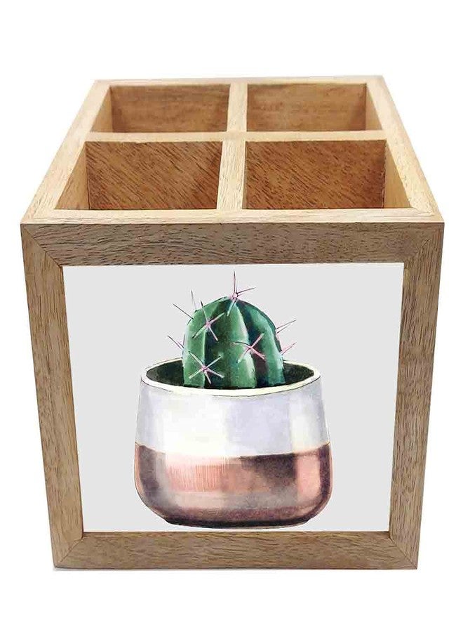 Nutcase Wooden Cutlery Stand Holder Silverware Caddy Spoons Forks Knives Organizer for Dining Table & Kitchen -Made in India-Spoons NOT Included - Cactus Pot - Image 3