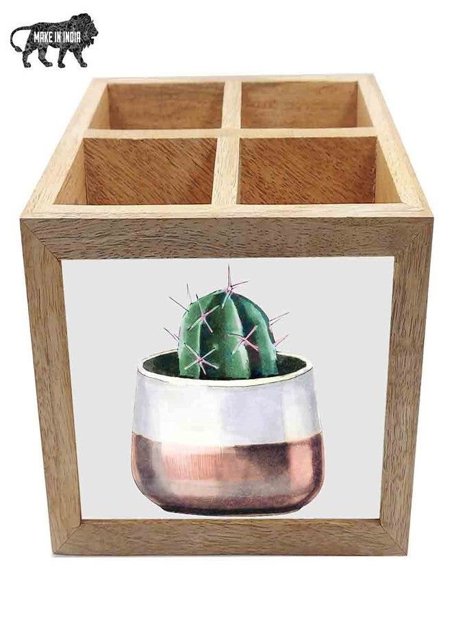Nutcase Wooden Cutlery Stand Holder Silverware Caddy Spoons Forks Knives Organizer for Dining Table & Kitchen -Made in India-Spoons NOT Included - Cactus Pot - Image 5