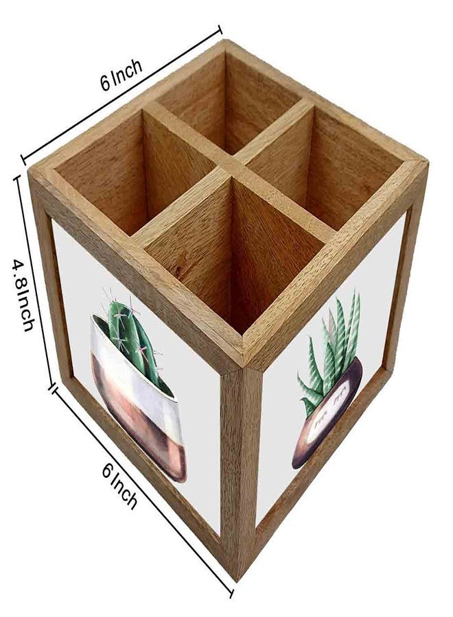 Nutcase Wooden Cutlery Stand Holder Silverware Caddy Spoons Forks Knives Organizer for Dining Table & Kitchen -Made in India-Spoons NOT Included - Cactus Pot - Image 4