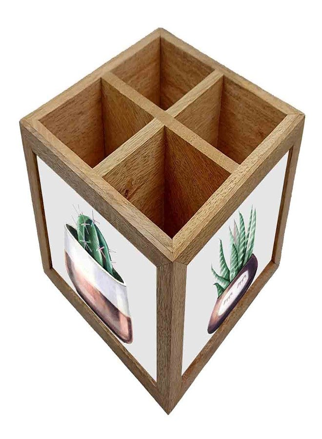 Nutcase Wooden Cutlery Stand Holder Silverware Caddy Spoons Forks Knives Organizer for Dining Table & Kitchen -Made in India-Spoons NOT Included - Cactus Pot - Image 2