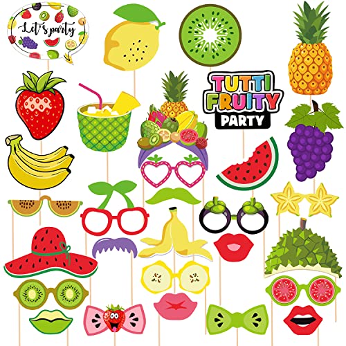 Zyozique 30 Pieces Fruit Photo Booth, Fruit Selfie Include Watermelon, Strawberry Grape Photo for Fruit Partyy Hawaiian Tropical Partyy Tutti Fruit Themed Birthday Partyy Supplies - Image 1