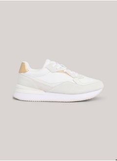 TOMMY HILFIGER Women's Th Monogram Leather Runner Trainers -  Leather upper, White  - Image 1