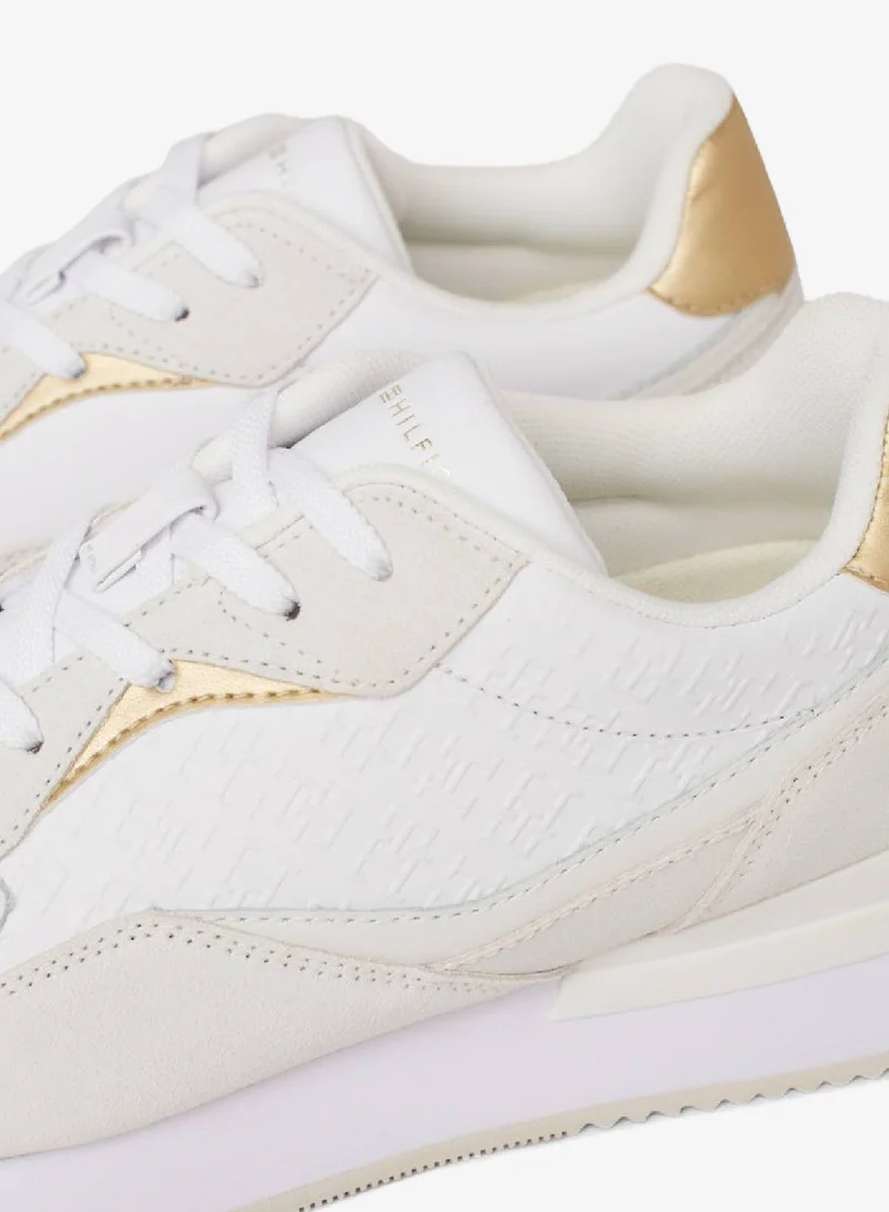 TOMMY HILFIGER White Th Monogram Leather Runner Sneakers for Women | Best Price UAE