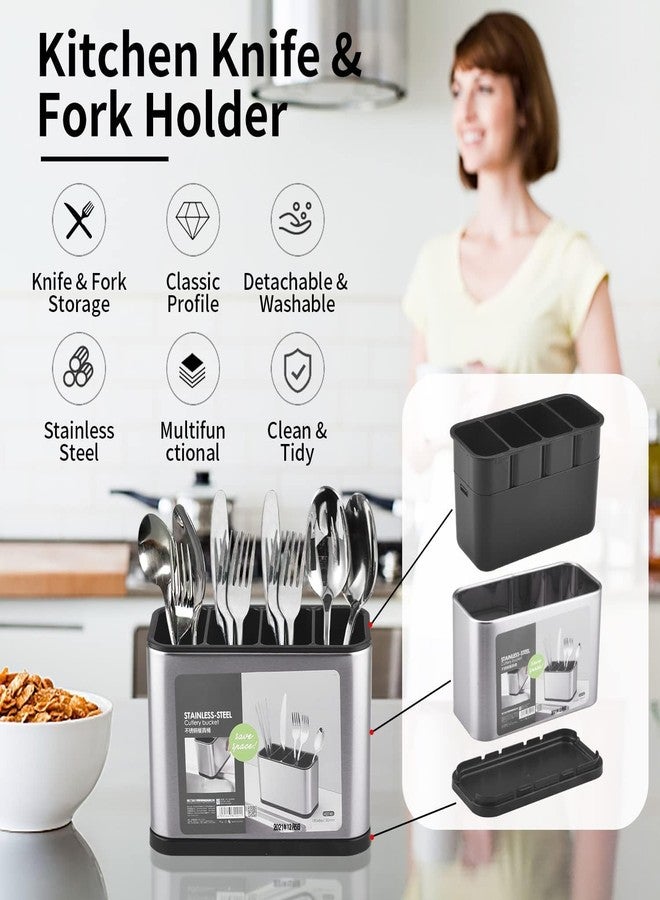 Finalize Kitchen Sink Cutlery Holder, Stainless Steel Flatware Organizer, Kitchen Utensils Cutlery Caddy Counter, Multifunctional Kitchen Sink Washing Sponge Storage (Cutlery Holder) - Image 4