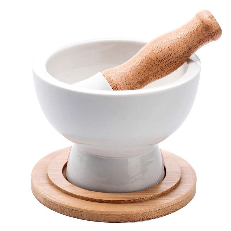 E-liu Porcelain Mortar and Pestle  Pill CrusherSpice GrinderHerb BowlPesto Powder  Gift Ideal  with AntiSlip Base and Grip  Molcajete for SeasoningPaste and Guacamole