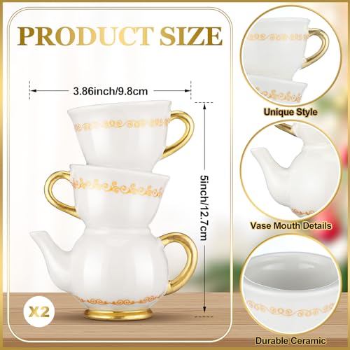Tioncy Mini Teacup Bud Vase 5 Wonderland Tea Party Decorations Antique Vintage Kitchen Decor Whimsy Ceramic Vase Tea Party Favor for Wedding Gift Birthday Bridal Showers Home2 Pcs - Image 3