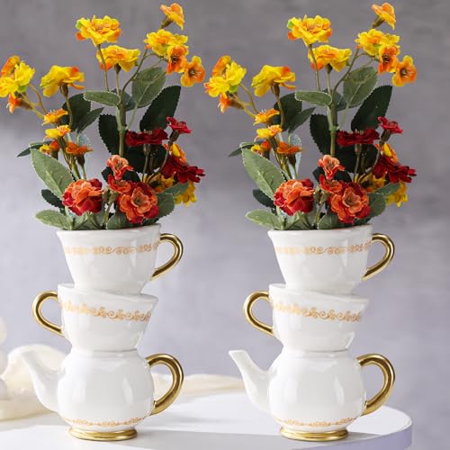 Tioncy Mini Teacup Bud Vase 5 Wonderland Tea Party Decorations Antique Vintage Kitchen Decor Whimsy Ceramic Vase Tea Party Favor for Wedding Gift Birthday Bridal Showers Home2 Pcs - Image 1