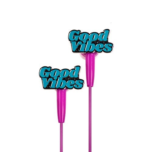 DCI in-Ear Headphones, Good Vibes Sentiment Earbuds, Pink Cord, 3.5mm Socket, Smartphone, Laptop, Tablet Compatible - Image 1