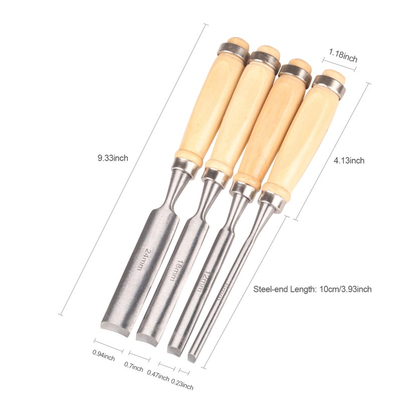 4PCS Wood Chisel Sets Carpenter Carving Firmer Gouge Wood Chisel Woodworking Tool Soft Grip Handles Steel-end Hand Tool - Image 3