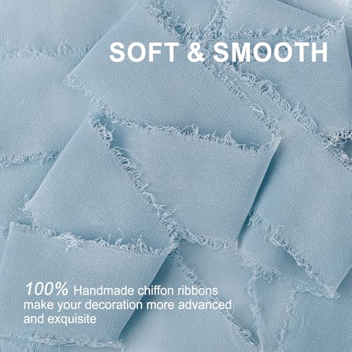 CLUEWR Dusty Blue Chiffon Ribbon 1.5" x 21 Yd Handmade Fringe Silk Chiffon Fabric Ribbon for Gift Wrapping Wedding Invitation Bridal Flower Bouquet DIY Crafts Home Decor - Image 3