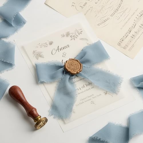 CLUEWR Dusty Blue Chiffon Ribbon 1.5" x 21 Yd Handmade Fringe Silk Chiffon Fabric Ribbon for Gift Wrapping Wedding Invitation Bridal Flower Bouquet DIY Crafts Home Decor - Image 4