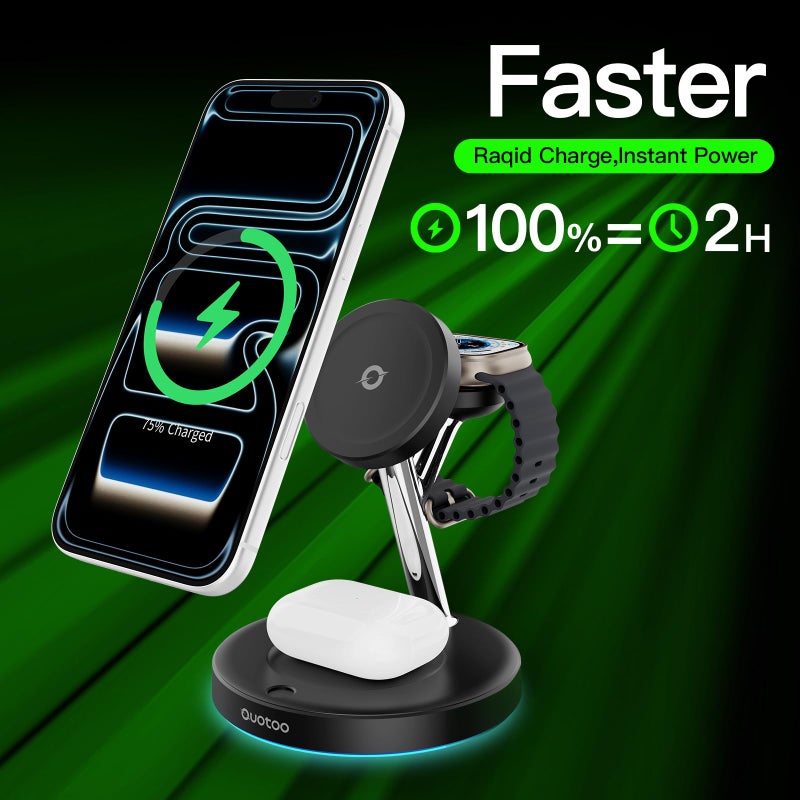 Ouotoo New 3 in 1 Charging Station for Apple Compatible with Magsafe Charger Stand for iPhone 17 16 15 14 13 12 Wireless Charging Station for AirPods Wireless Charger for iWatch Series - Image 2