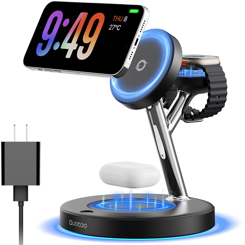 Ouotoo New 3 in 1 Charging Station for Apple Compatible with Magsafe Charger Stand for iPhone 17 16 15 14 13 12 Wireless Charging Station for AirPods Wireless Charger for iWatch Series - Image 1