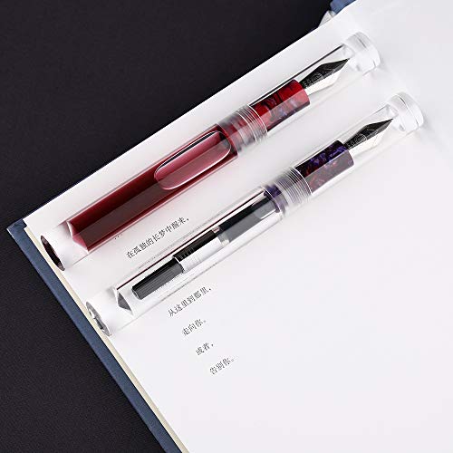 Lanxivi Majohn C1 Fouintain Pen Bent Nib, Fine to Broad Size, Eyedropper and Converter Filling, Transparent Acrylic Mini Pocket Fude Pen - Image 4