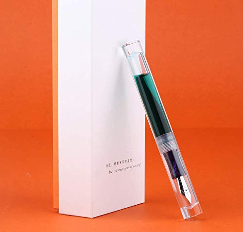 Lanxivi Majohn C1 Fouintain Pen Bent Nib, Fine to Broad Size, Eyedropper and Converter Filling, Transparent Acrylic Mini Pocket Fude Pen - Image 3