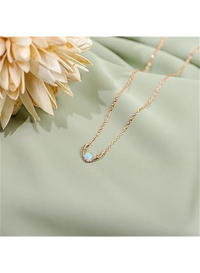 PAVOI 14K Gold Plated Opal Pendant Necklaces for Women | Created Opal Cubic Zirconia Dainty Necklace | erfly Round Triangle Antler Bar Pendants - Image 3