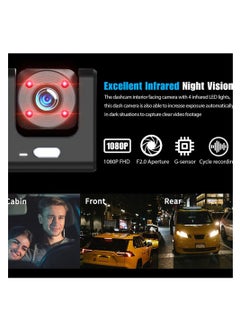 Furtey 1080P 2.0 IPS Display Screen Tachograph Front & Inside & Rear Camera Driving Recorder 140°Wide Angle Support Night-Vision, Loop Recording ,Time-mark Motion Detection  - Image 5