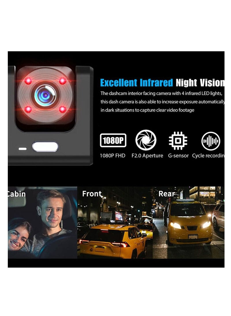 Furtey - 1080P 2.0 IPS Display Screen Tachograph Front & Inside & Rear Camera Driving Recorder 140°Wide Angle Support Night-Vision, Loop Recording ,Time-mark Motion Detection - Image 1